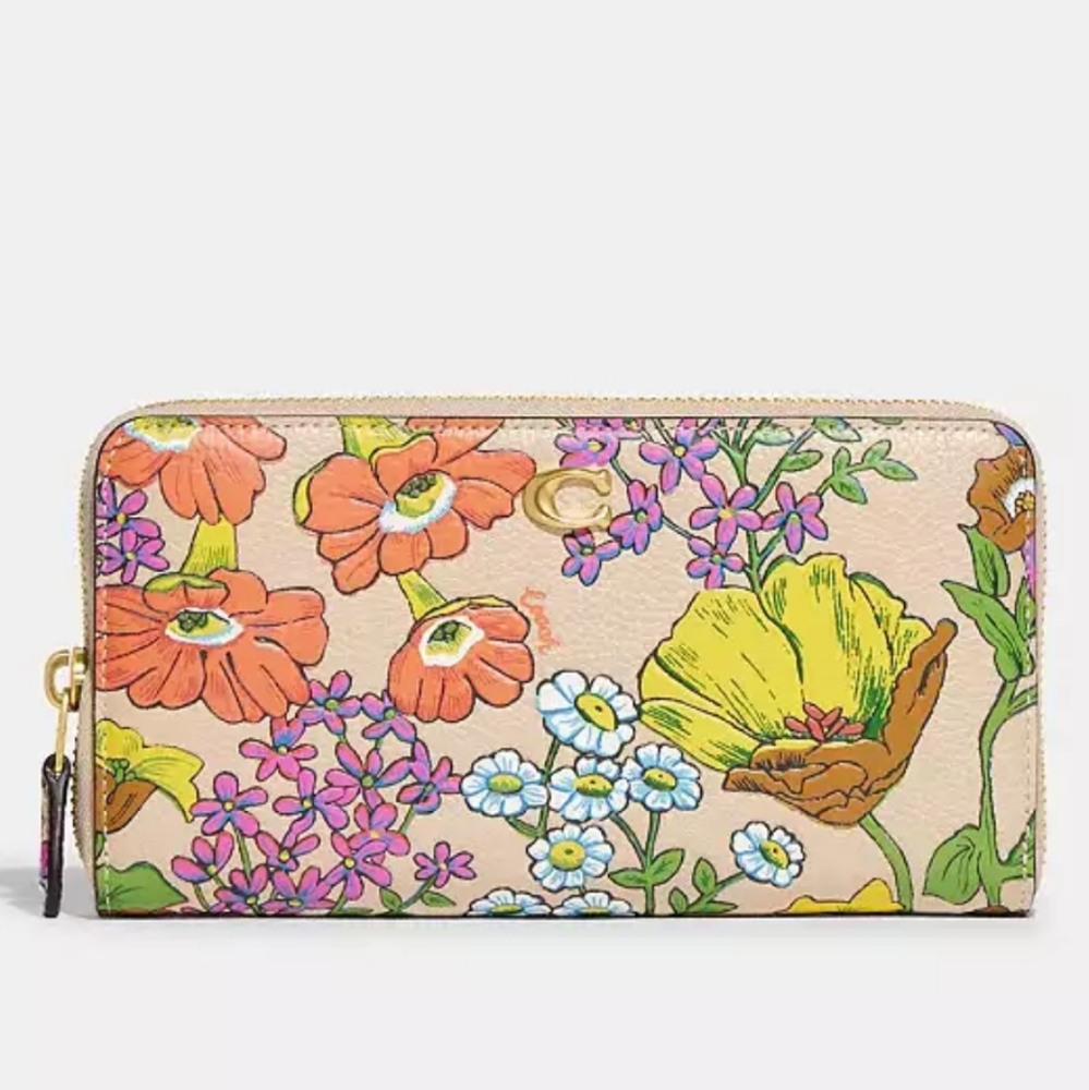 Coach Japan Accordion zip wallet with floral print EUC
